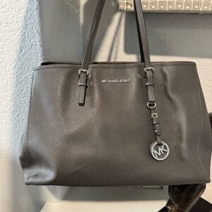 Michael Kors Saffiano Leather Tote Gray and Silver